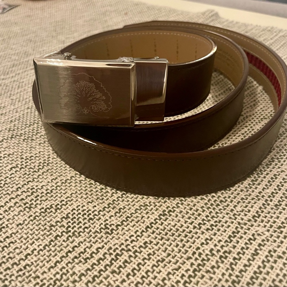 Brown Belt with Silver Buckle with Mature Oak Tree